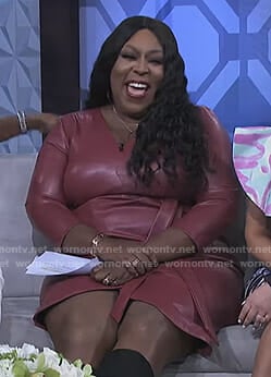 Loni's pink leather wrap dress on The Real