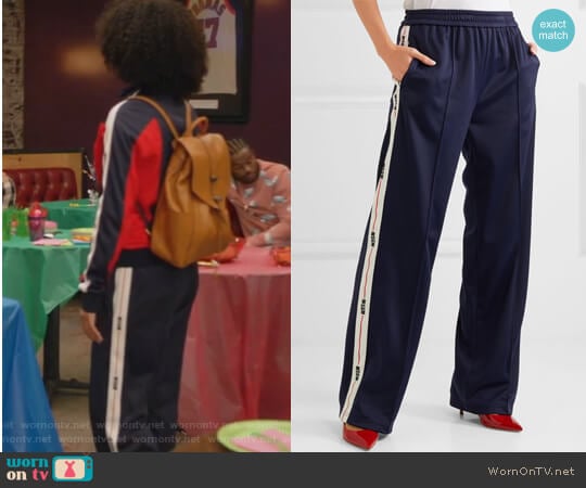 Jersey track pants by MSGM worn by Zoey Johnson (Yara Shahidi) on Grown-ish