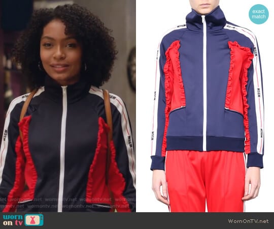 Ruffled Track Jacket by MSGM worn by Zoey Johnson (Yara Shahidi) on Grown-ish