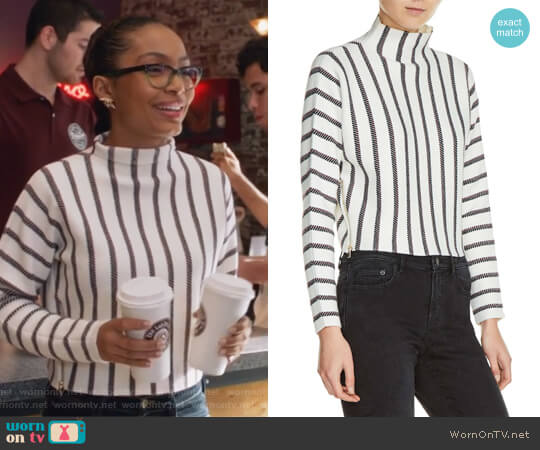 Mesh Stripe Crop Sweater by Maje worn by Zoey Johnson (Yara Shahidi) on Grown-ish