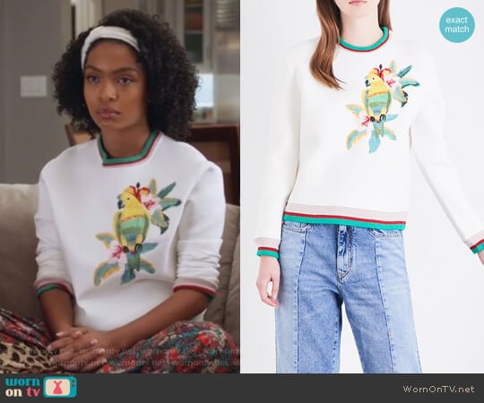 Tibio Neoprene Sweatshirt by Maje worn by Zoey Johnson (Yara Shahidi) on Grown-ish