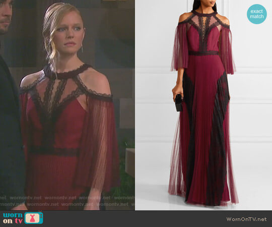 Cold-shoulder Pleated Tulle Gown by Marchesa Notte worn by Abigail Deveraux (Kate Mansi) on Days of our Lives