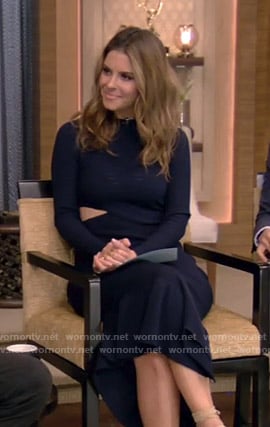 Maria Menounos’s navy ribbed cutout dress on Live with Kelly and Ryan