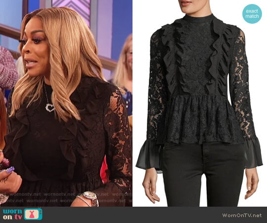 Ruffled Peplum Lace Top by Marled by Reunited worn by Wendy Williams on The Wendy Williams Show