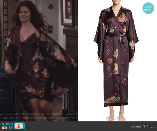 Floral-Print Silk Kimono Caftan by Meng worn by Grace Adler (Debra Messing) on Will and Grace