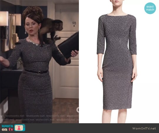 Metallic Dogtooth Boat-Neck Sheath Dress by Michael Kors worn by Karen Walker (Megan Mullally) on Will and Grace