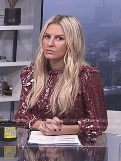 Morgan’s red metallic ruffled top on E! News Daily Pop