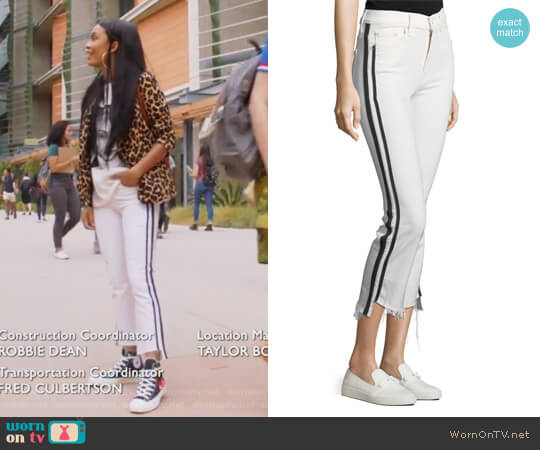 Insider Crop Step-Fray Straight-Legs Jeans by Mother worn by Zoey Johnson (Yara Shahidi) on Grown-ish