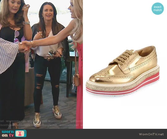 Metallic Wing-Tip Platform Loafer by Prada worn by Kyle Richards on The Real Housewives of Beverly Hills