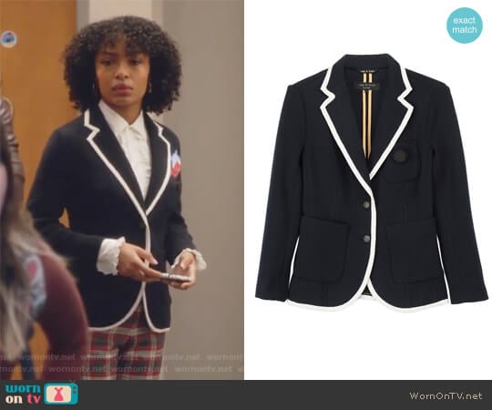 WornOnTV: Zoey’s black blazer with white contrast trim on Grown-ish