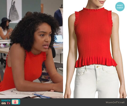 Sleeveless Ribbed Tank Top by Rebecca Taylor worn by Zoey Johnson (Yara Shahidi) on Grown-ish