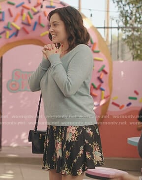 Rebecca’s black floral skirt on Crazy Ex-Girlfriend