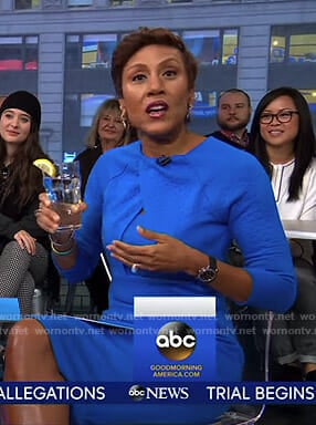 Robin’s blue crossover front dress on Good Morning America