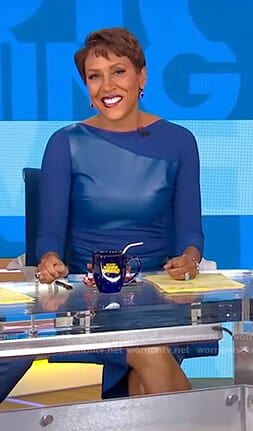 Robin’s blue leather front dress on Good Morning America