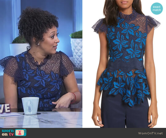 Mosaic Lace Peplum Top by Sea worn by Tamera Mowry on The Real