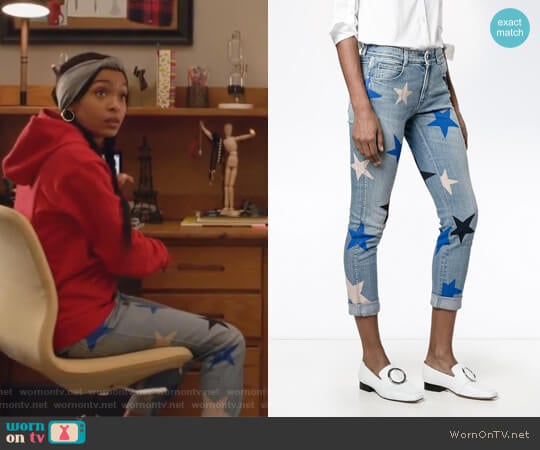 Star Print Cropped Jeans by Stella McCartney worn by Zoey Johnson (Yara Shahidi) on Grown-ish