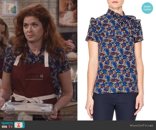 Poe Paisley Silk Blouse by Sandro worn by Grace Adler (Debra Messing) on Will and Grace