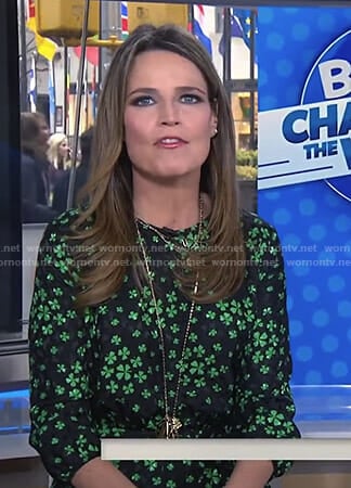 Savannah’s black and green clover print dress on Today