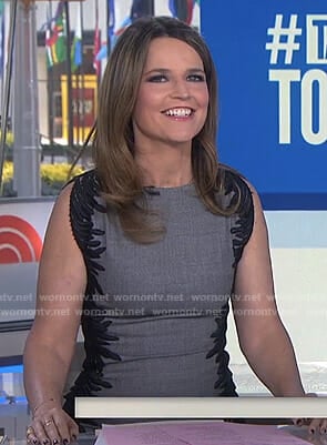 Savannah’s grey side embroidered sheath dress on Today