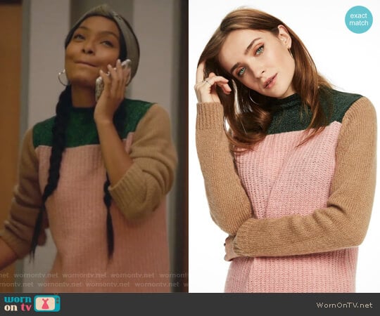 Knitted Colour Block Sweater by Scotch & Soda worn by Zoey Johnson (Yara Shahidi) on Grown-ish