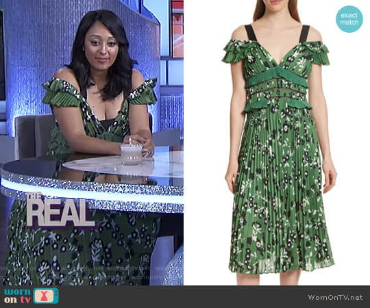 Floral Print Cold Shoulder Dress by Self Portrait worn by Tamera Mowry on The Real