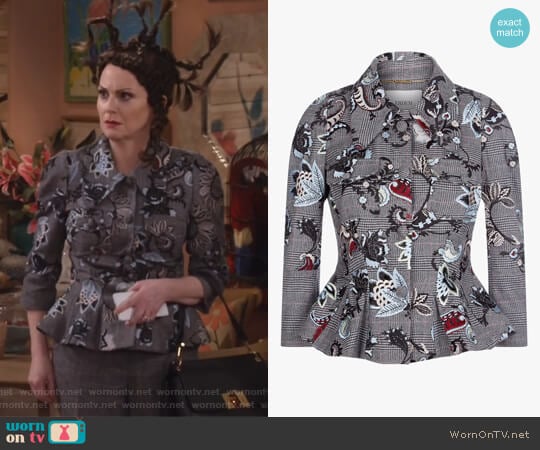 Prince of Wales Wool with Threadwork Embroidery by Erdem worn by Karen Walker (Megan Mullally) on Will and Grace