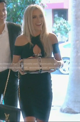 Teddi's black crossed front dress on The Real Housewives of Beverly Hills