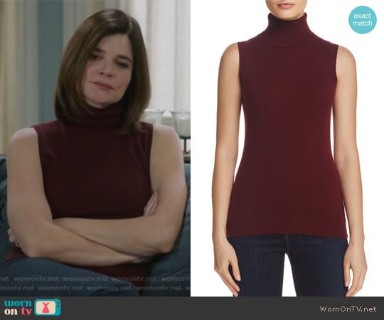 Sleeveless Cashmere Turtleneck by Theory worn by Heather Hughes (Betsy Brandt) on Life in Pieces