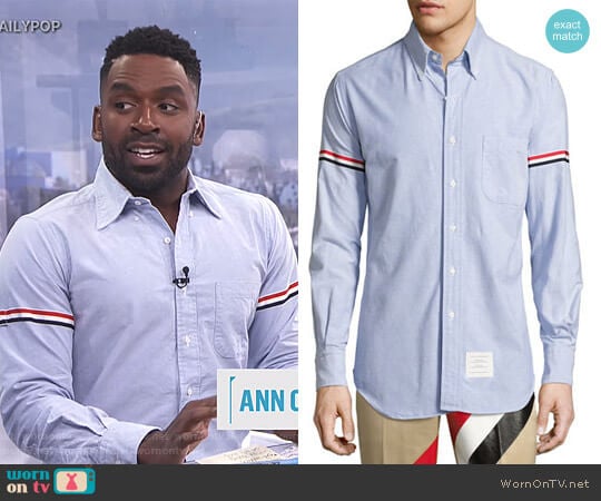 Classic Arm-Stripe Long-Sleeve Oxford Shirt by Thom Browne worn by Justin Sylvester on E! News