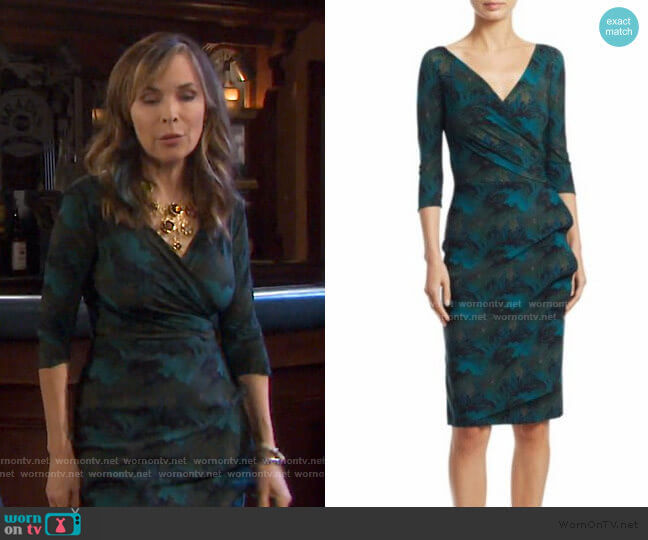 Three Quarter Sleeve Wrap Dress in Maple Green by Chiara Boni La Petite Robe worn by Kate Roberts (Lauren Koslow) on Days of our Lives