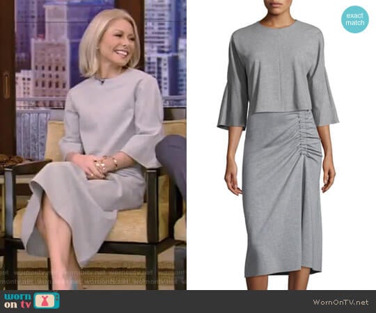 Three-Quarter Sleeve Top and Slim Shirred Skirtby Tibi worn by Kelly Ripa on Live with Kelly and Mark