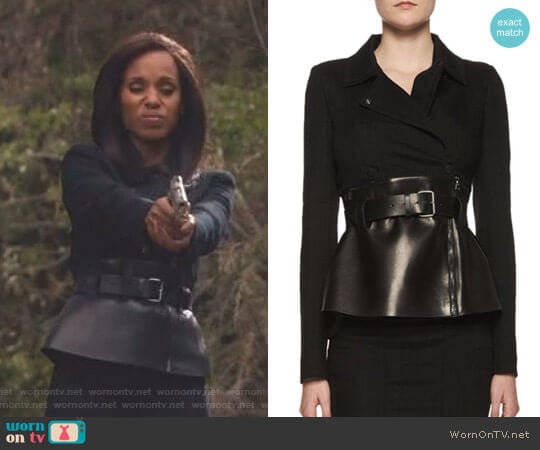 Belted Leather Peplum Wrap Jacket by Tom Ford worn by Olivia Pope (Kerry Washington) on Scandal