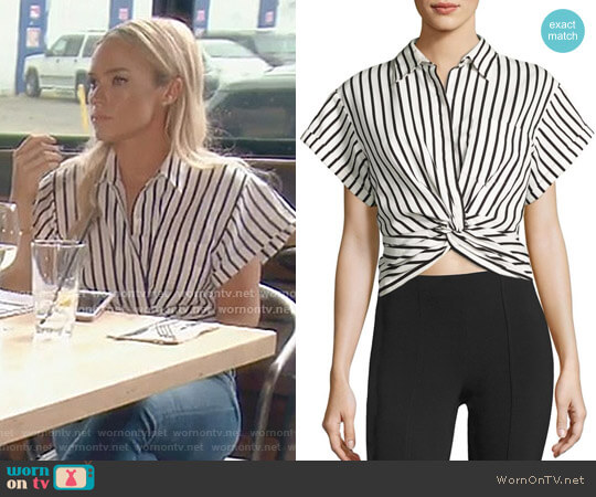 Twisted Front Striped Shirt by T by Alexander Wang worn by Teddi Mellencamp Arroyave on The Real Housewives of Beverly Hills