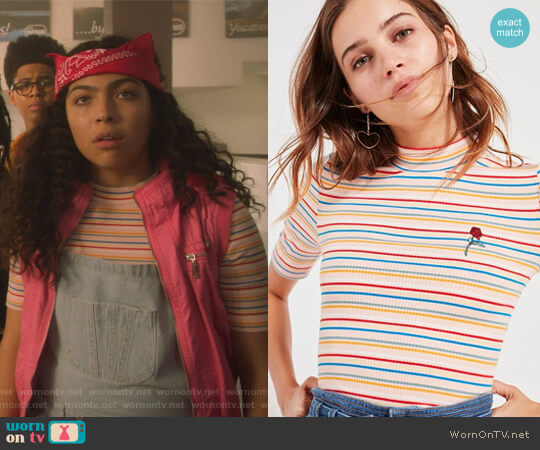 Zola Striped Mock-Neck Top by Urban Outfitters worn by Molly Hernandez (Allegra Acosta) on Marvels Runaways