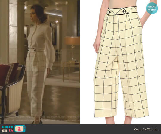 Windowpane Wool Culottes by Valentino worn by Cristal Flores (Nathalie Kelley) on Dynasty