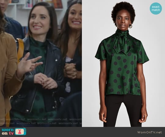 Zara Polka Dot Blouse with Bow worn by Jennifer Short (Zoe Lister-Jones) on Life in Pieces