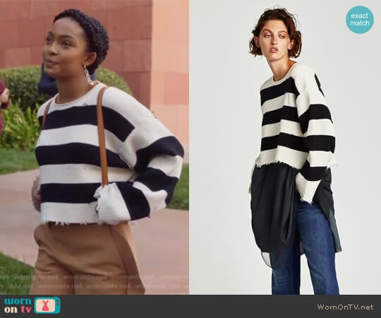 Striped Sweater by Zara worn by Zoey Johnson (Yara Shahidi) on Grown-ish