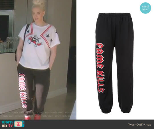 Fame Kills Sweatpants by Adaptation worn by Erika Jayne on The Real Housewives of Beverly Hills