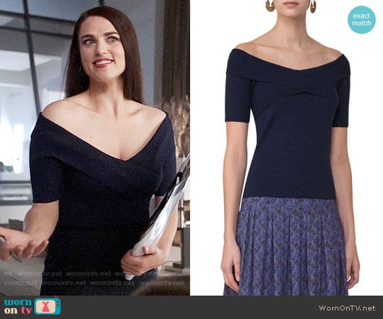 Akris Punto Off-the-Shoulder Ribbed Knit Top worn by Lena Luthor (Katie McGrath) on Supergirl