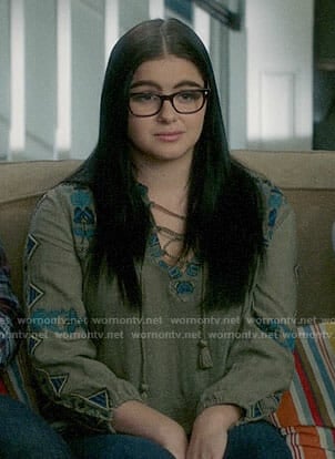 WornOnTV: Alex’s embroidered lace-up top on Modern Family | Ariel ...