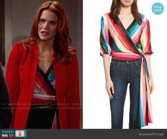 Alice + Olivia Dyanna Wrap Top worn by Sally Spectra (Courtney Hope) on The Bold and the Beautiful