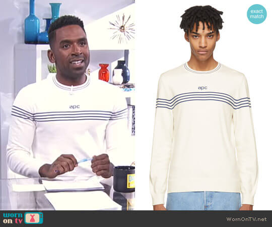 Striped Logo Pullover by APC worn by Justin Sylvester  on E! News