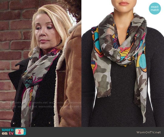 Aqua Camo Butterfly Scarf worn by Nikki Reed Newman (Melody Thomas-Scott) on The Young and the Restless