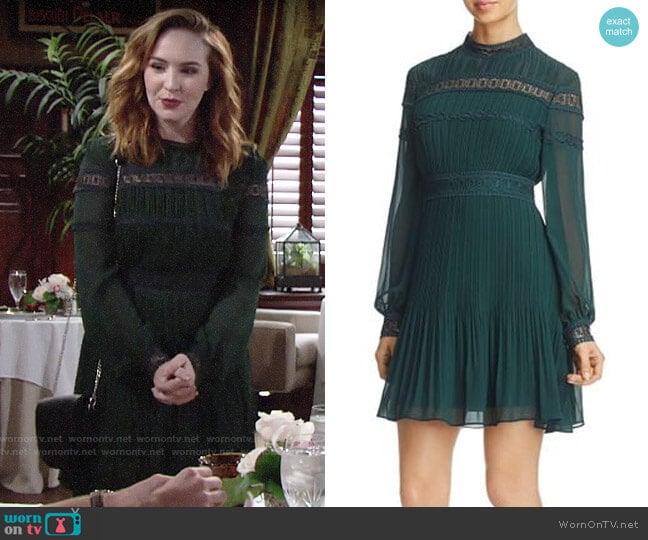 Aqua Pleated Lace-Trim Dress worn by Mariah Copeland (Camryn Grimes) on The Young & the Restless