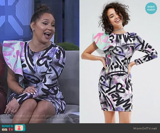 Print Ruffle Mini Dress by Asos x MTV worn by Adrienne Houghton on The Real