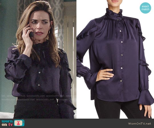 Bailey 44 Ancestral Curse Silk Blouse worn by Victoria Newman (Amelia Heinle) on The Young and the Restless