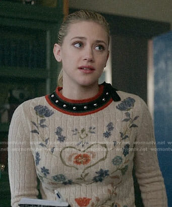 Betty’s floral sweater with studded neckline on Riverdale