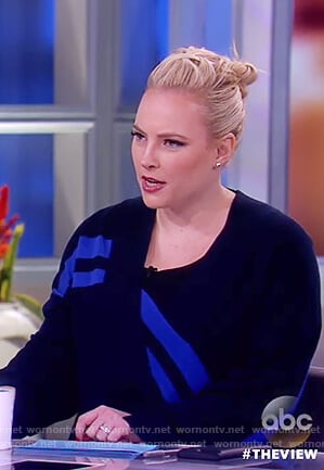 Meghan’s navy stripe faux wrap sweater on The View