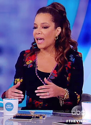 Sunny’s black floral embroidered dress on The View