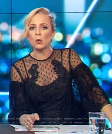 Carrie’s black lace dress on The Project